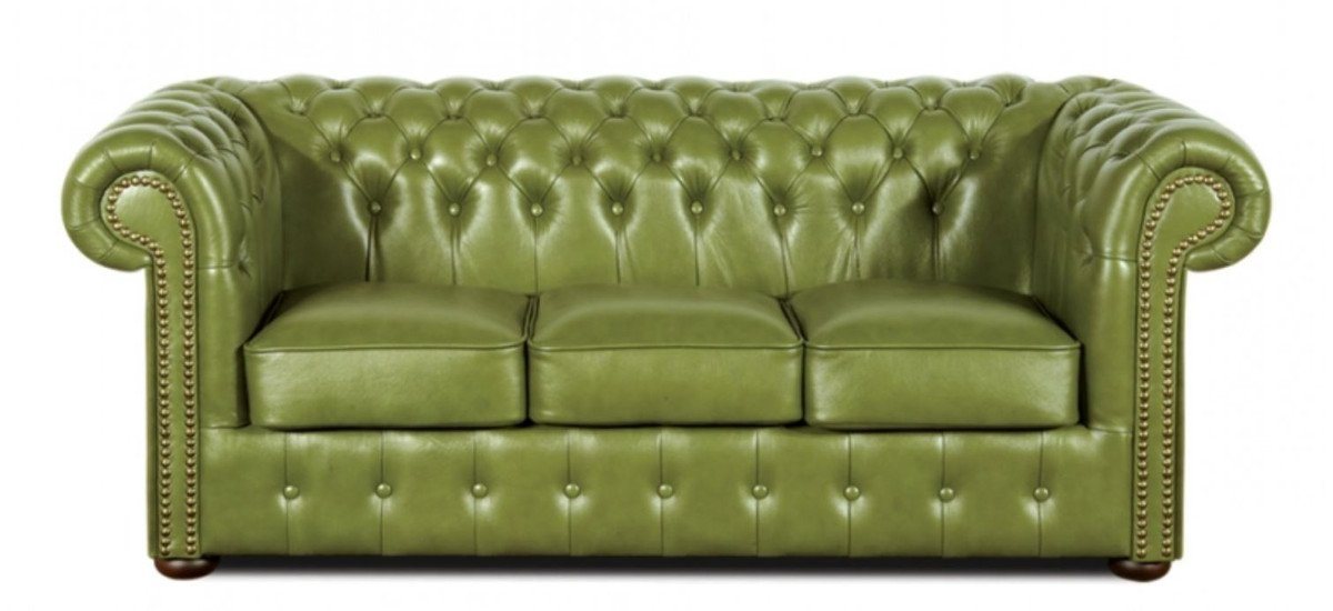 Casa Padrino 3-Sitzer Echtleder 3er Sofa Grün 200 x 90 x H. 78 cm - Luxus Chesterfield Möbel von Casa Padrino