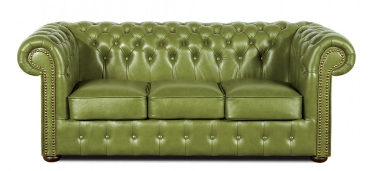 Casa Padrino 3-Sitzer Echtleder 3er Sofa Grün 200 x 90 x H. 78 cm - Luxus Chesterfield Möbel Casa Padrino 3-Sitzer Echtleder 3er Sofa Grün 200 x 90 x H. 78 cm - Luxus Chesterfield Möbel von Casa Padrino