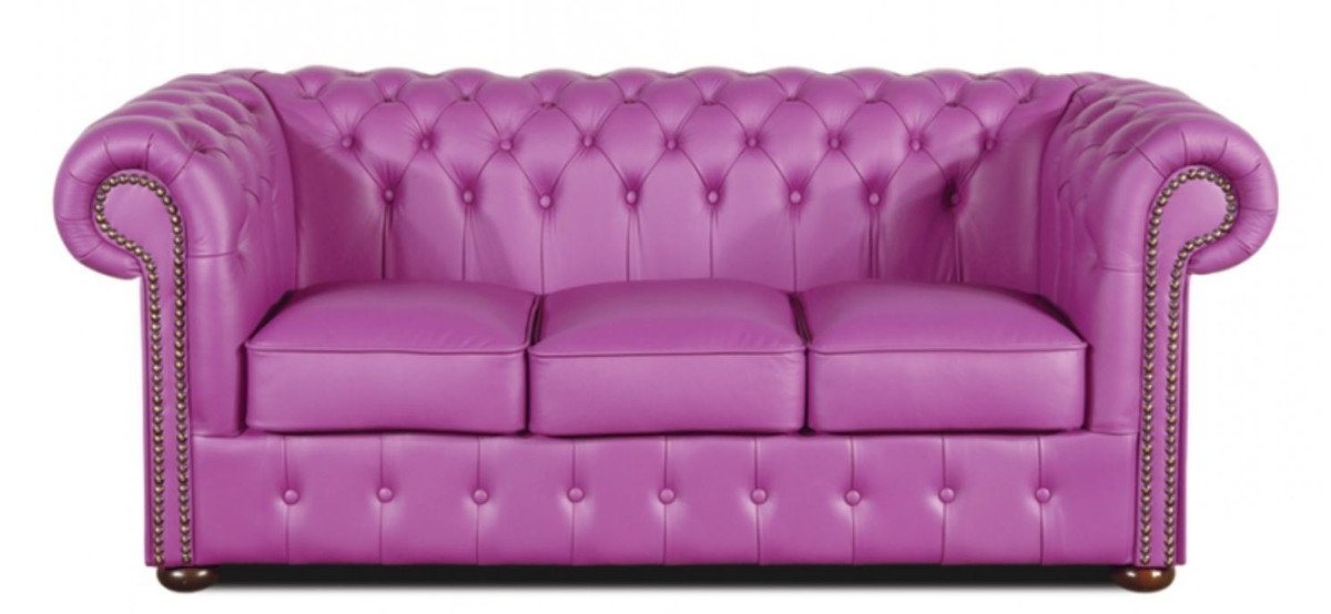 Casa Padrino 3-Sitzer Echtleder 3er Sofa Violett 200 x 90 x H. 78 cm - Luxus Chesterfield Möbel von Casa Padrino