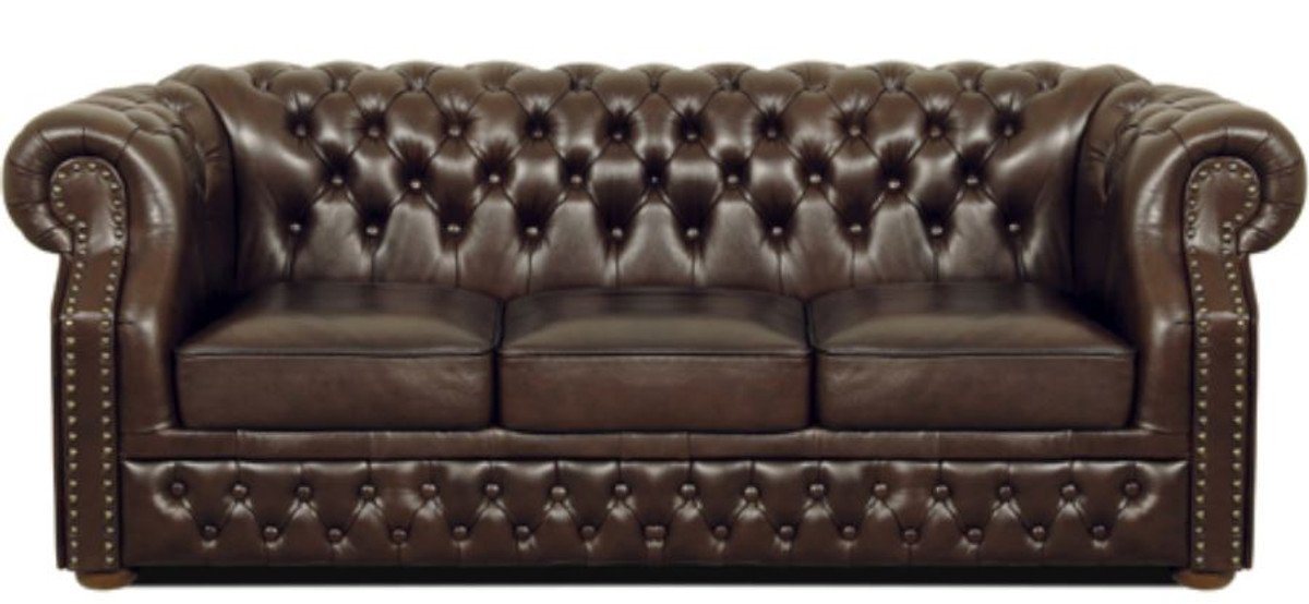 Casa Padrino 3-Sitzer Luxus Echtleder 3er Sofa Dunkelbraun 210 x 90 x H. 80 cm - Chesterfield Sofa von Casa Padrino