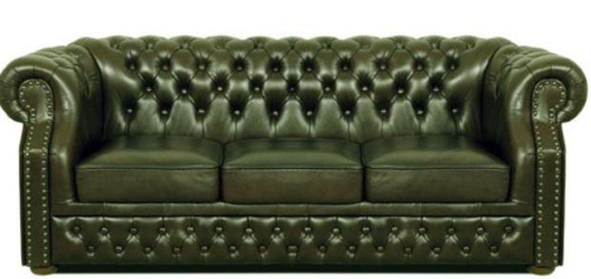 Casa Padrino 3-Sitzer Luxus Echtleder 3er Sofa Dunkelgrün 210 x 90 x H. 80 cm - Chesterfield Sofa von Casa Padrino