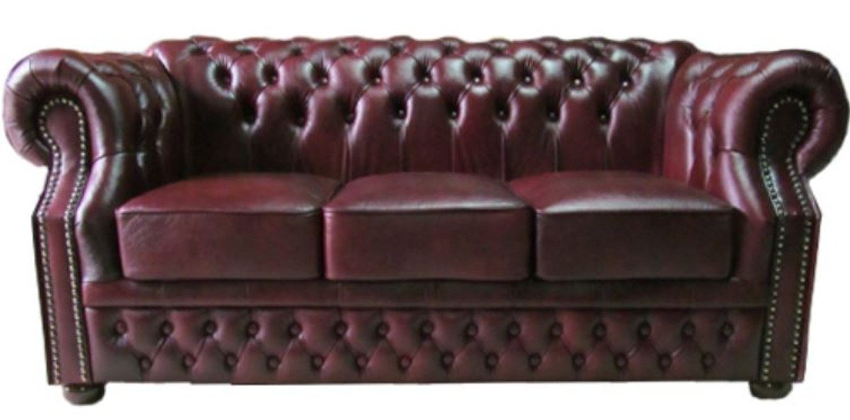 Casa Padrino 3-Sitzer Luxus Echtleder 3er Sofa Dunkelrot 210 x 90 x H. 80 cm - Chesterfield Sofa von Casa Padrino