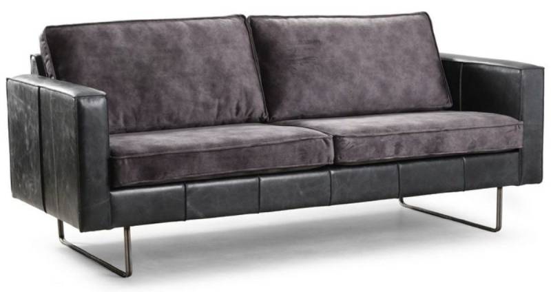 Casa Padrino 3-Sitzer Luxus Leder 3er Sofa Vintage Grau 205 x 90 x H. 85 cm - Echtleder Wohnzimmer Sofa - Wohnzimmer Möbel - Luxus Kollektion von Casa Padrino