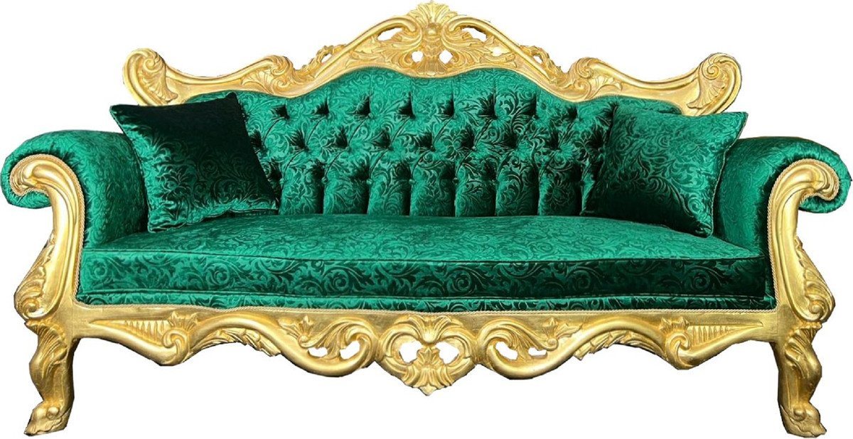 Casa Padrino 3-Sitzer Pompöös by Luxus Barock 3er Sofa Grün Bouquet Muster / Gold - Pompööses Barock Sofa designed by Harald Glööckler - Barock Wohnzimmer Möbel von Casa Padrino