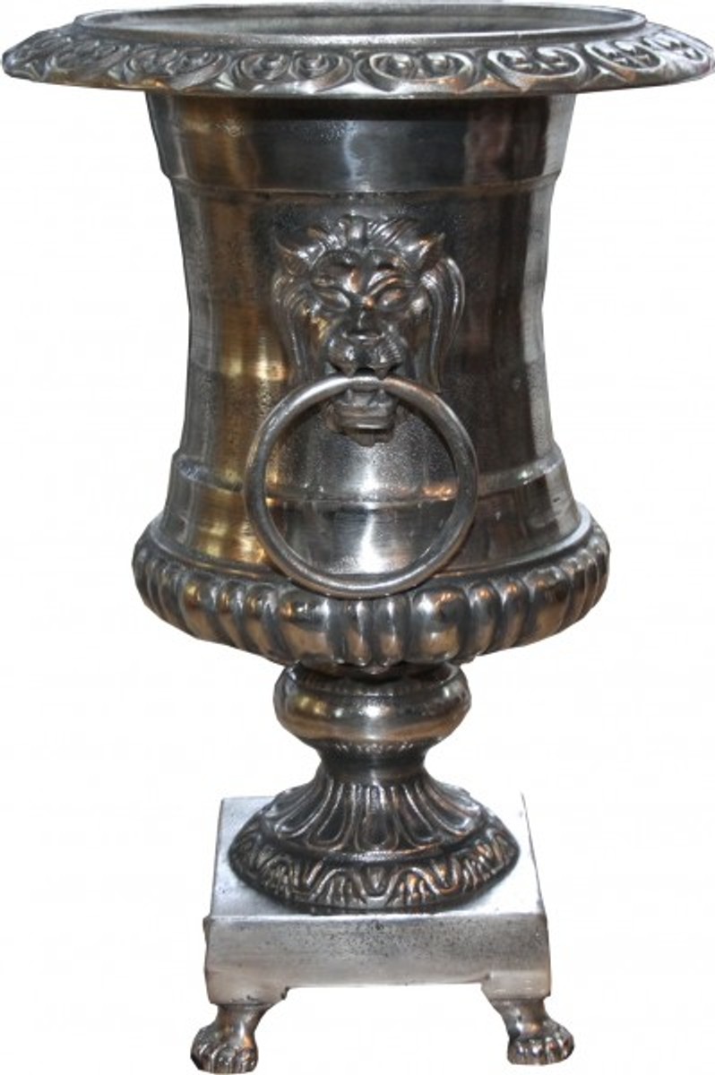 Casa Padrino Antik Stil Vase Lion aus Aluminium vernickelt - Pflanzentopf - Hotel Dekoration - Barock BlumengefÃ¤ss von Casa Padrino