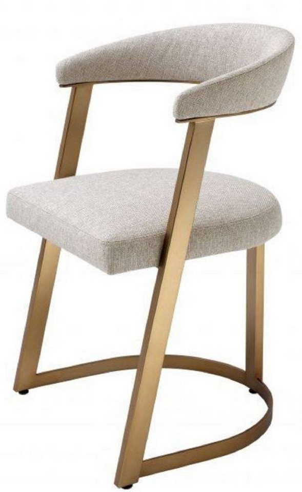 Casa Padrino Armlehnstuhl Designer Stuhl mit Armlehnen Naturfarben / Messingfarben 53,5 x 49 x H. 78 cm - Esszimmerstuhl - Bürostuhl - Designermöbel von Casa Padrino