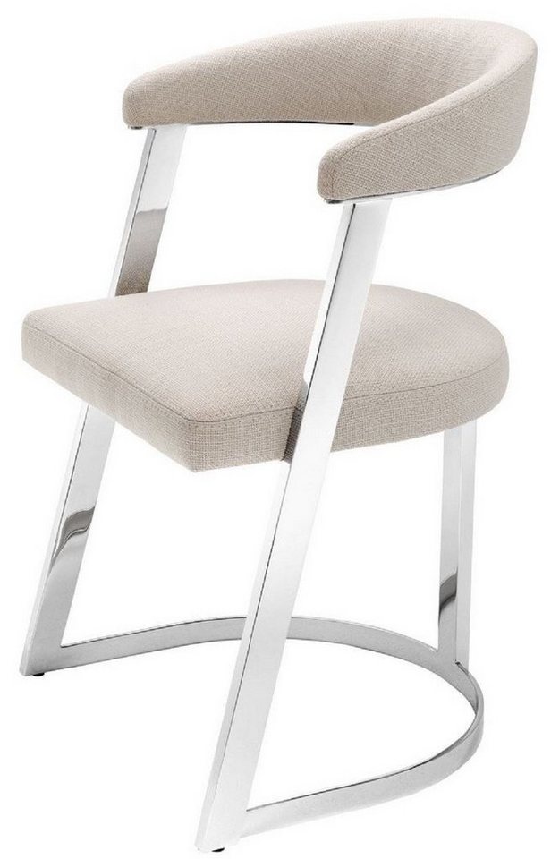Casa Padrino Armlehnstuhl Designer Stuhl mit Armlehnen Naturfarben / Silber 53,5 x 49 x H. 78 cm - Esszimmerstuhl - Bürostuhl - Designermöbel von Casa Padrino