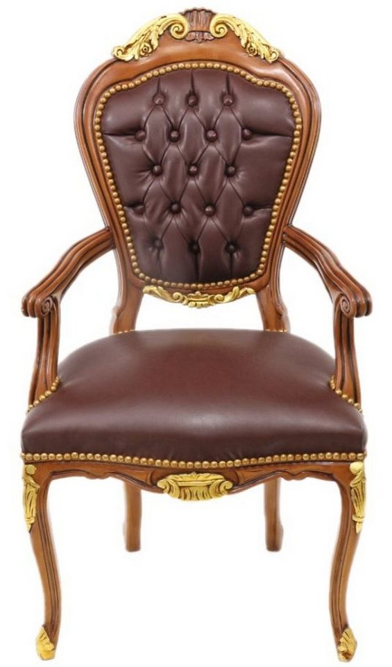 Casa Padrino Armlehnstuhl Luxus Barock Mahagoni Stuhl mit Armlehnen - Luxus Schreibtisch Stuhl von Casa Padrino