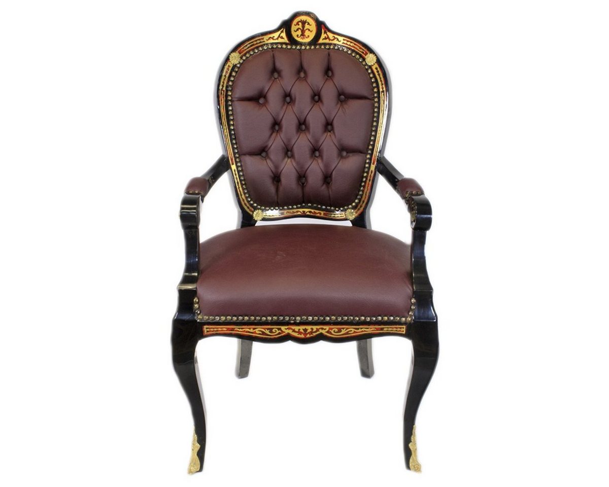 Casa Padrino Armlehnstuhl Luxus Barock Stuhl mit Armlehnen Boulle Collection - Luxus Schreibtisch Stuhl von Casa Padrino