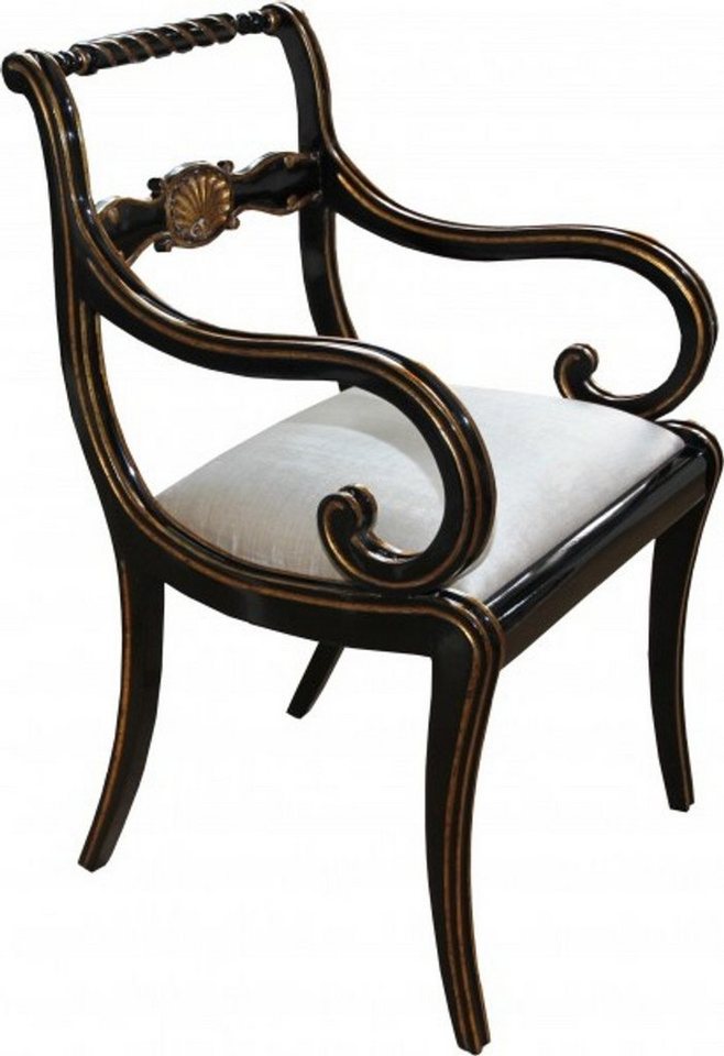 Casa Padrino Armlehnstuhl Luxus Barock Stuhl mit Armlehnen Schwarz / Gold / Creme - Luxus Schreibtisch Stuhl Casa Padrino Armlehnstuhl Luxus Barock Stuhl mit Armlehnen Schwarz / Gold / Creme - Luxus Schreibtisch Stuhl von Casa Padrino