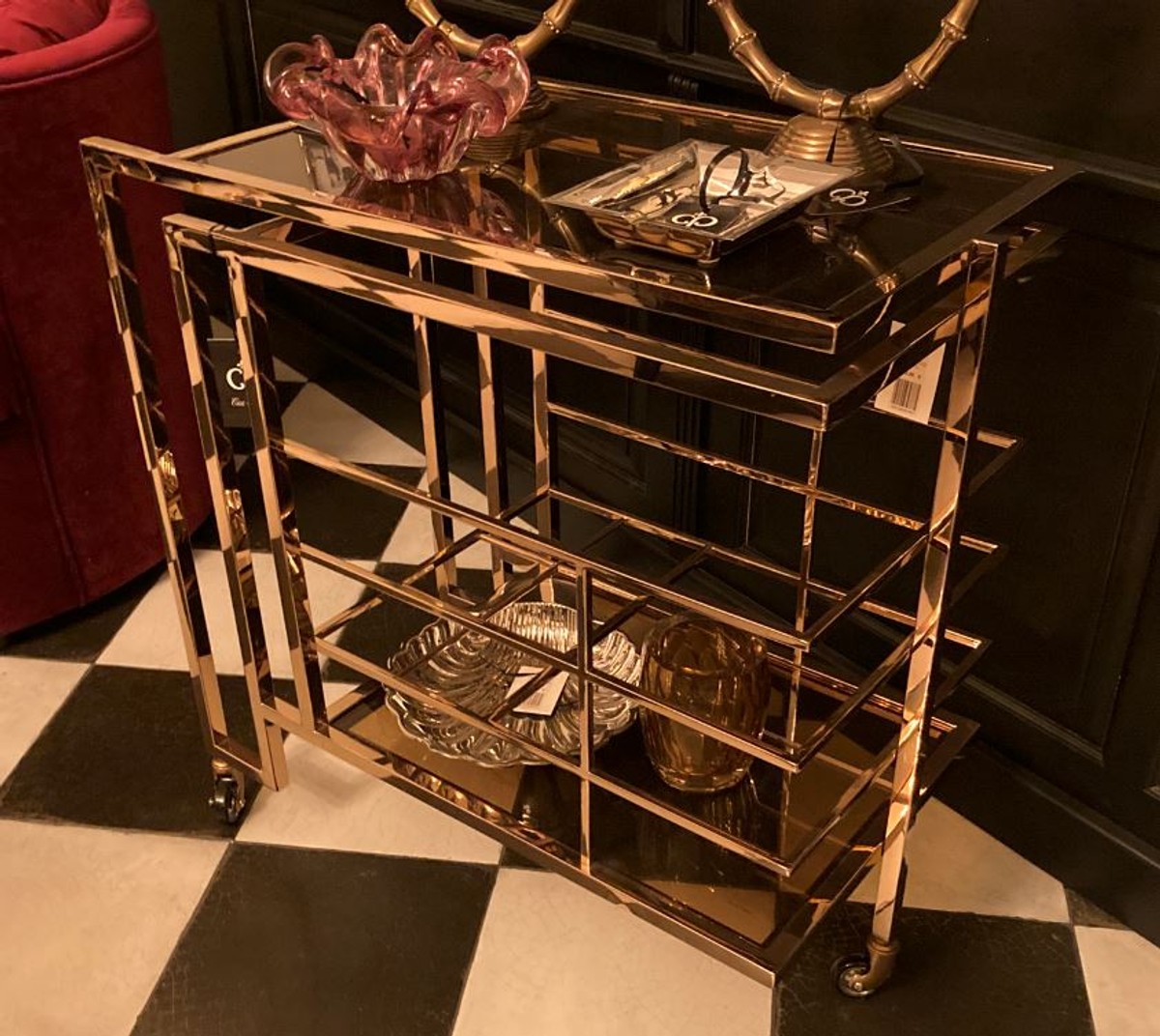 Casa Padrino Art Deco Bar Trolley Servierwagen Gold / Smoked Glass 77 x 42 x H. 77,5 cm - Hotel & Restaurant Möbel Casa Padrino Art Deco Bar Trolley Servierwagen Gold / Smoked Glass 77 x 42 x H. 77,5 cm - Hotel & Restaurant Möbel von Casa Padrino