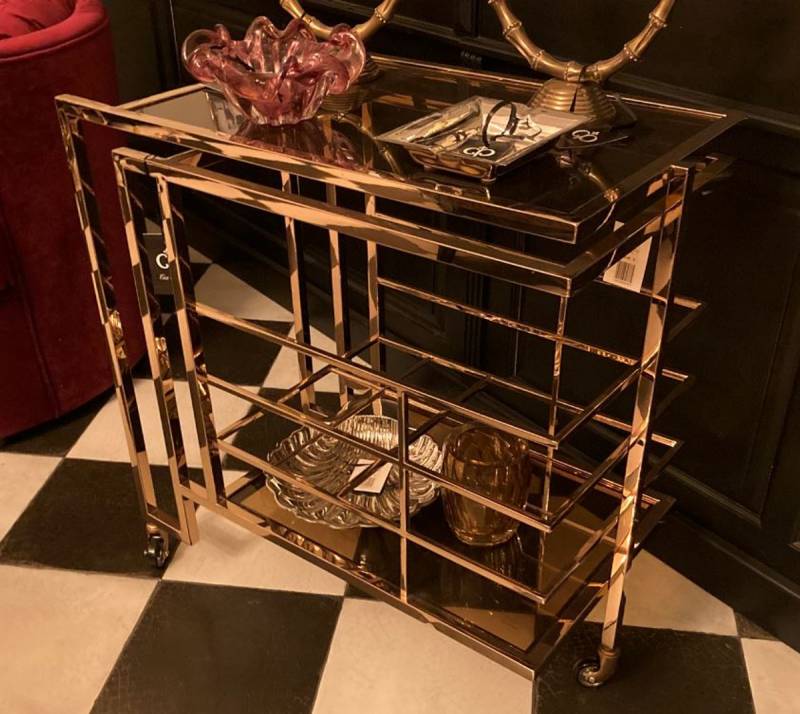 Casa Padrino Art Deco Bar Trolley Servierwagen Gold / Smoked Glass 77 x 42 x H. 77,5 cm - Hotel & Restaurant MÃ¶bel von Casa Padrino
