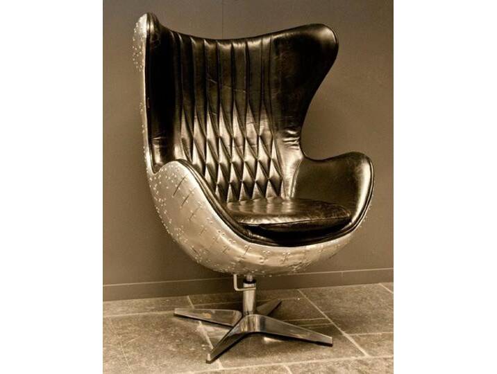 Casa Padrino Art Deco Lounge Chair Drehstuhl Sessel Aluminium / Echt Leder Schwarz Ei-Form - Club Sessel - Lounge Sessel - Vintage Airplane Möbel Casa Padrino Art Deco Lounge Chair Drehstuhl Sessel Aluminium / Echt Leder Schwarz Ei-Form - Club Sessel - Lounge Sessel - Vintage Airplane Möbel von Casa Padrino