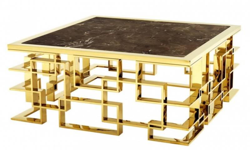 Casa Padrino Art Deco Luxus Couchtisch Edelstahl / Gold Finish mit Marmorplatte 100 x 100 x H. 45 cm - Wohnzimmer Salon Tisch - Hotel MÃ¶bel von Casa Padrino