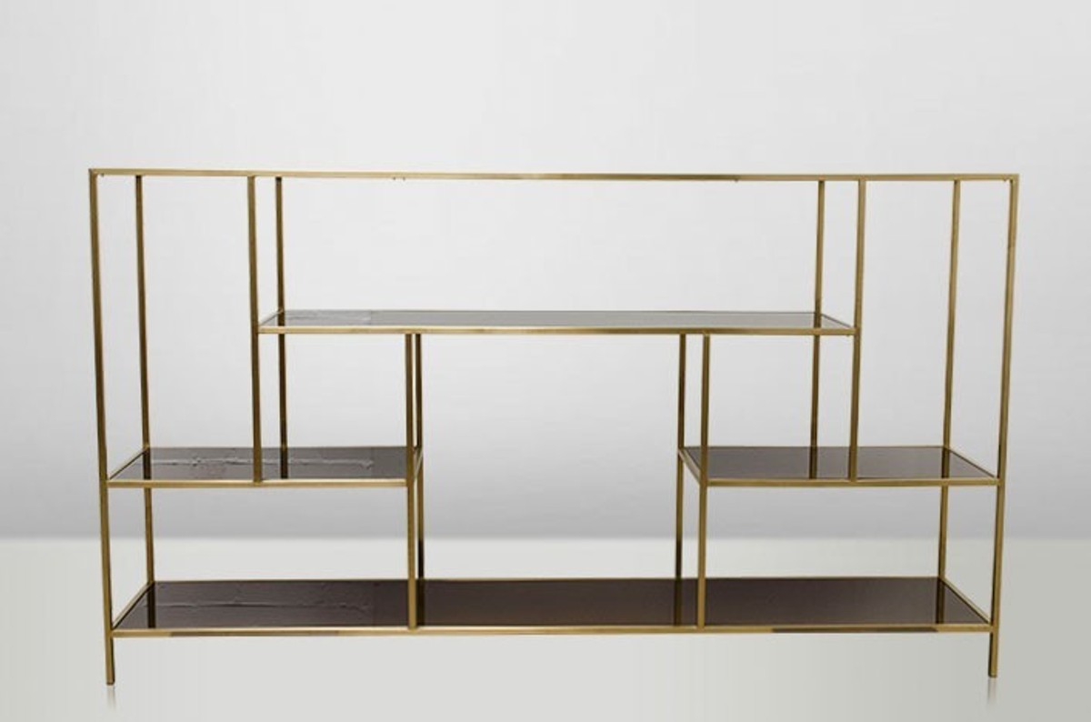 Casa Padrino Art Deco Luxus Regal Schrank Edelstahl Gold mit getönten Glasböden H108 x 190 x 40 cm - Bücherregal Regal Schrank - Jugendstil Möbel Casa Padrino Art Deco Luxus Regal Schrank Edelstahl Gold mit getönten Glasböden H108 x 190 x 40 cm - Bücherregal Regal Schrank - Jugendstil Möbel von Casa Padrino