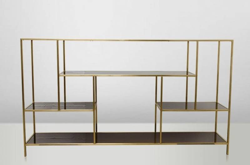 Casa Padrino Art Deco Luxus Regal Schrank Edelstahl Gold mit getönten Glasböden H108 x 190 x 40 cm - Bücherregal Regal Schrank - Jugendstil Möbel Casa Padrino Art Deco Luxus Regal Schrank Edelstahl Gold mit getönten Glasböden H108 x 190 x 40 cm - Bücherregal Regal Schrank - Jugendstil Möbel von Casa Padrino