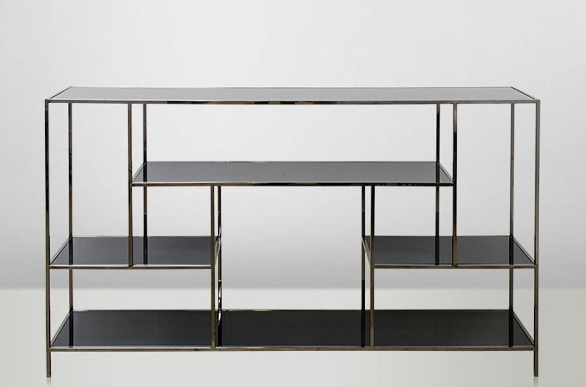 Casa Padrino Art Deco Luxus Regal Schrank Edelstahl mit getönten Glasböden H108 x 190 x 40 cm - Bücherregal Regal Schrank - Jugendstil Möbel Casa Padrino Art Deco Luxus Regal Schrank Edelstahl mit getönten Glasböden H108 x 190 x 40 cm - Bücherregal Regal Schrank - Jugendstil Möbel von Casa Padrino