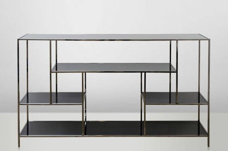 Casa Padrino Art Deco Luxus Regal Schrank Edelstahl mit getÃ¶nten GlasbÃ¶den H108 x 190 x 40 cm - BÃ¼cherregal Regal Schrank - Jugendstil MÃ¶bel von Casa Padrino