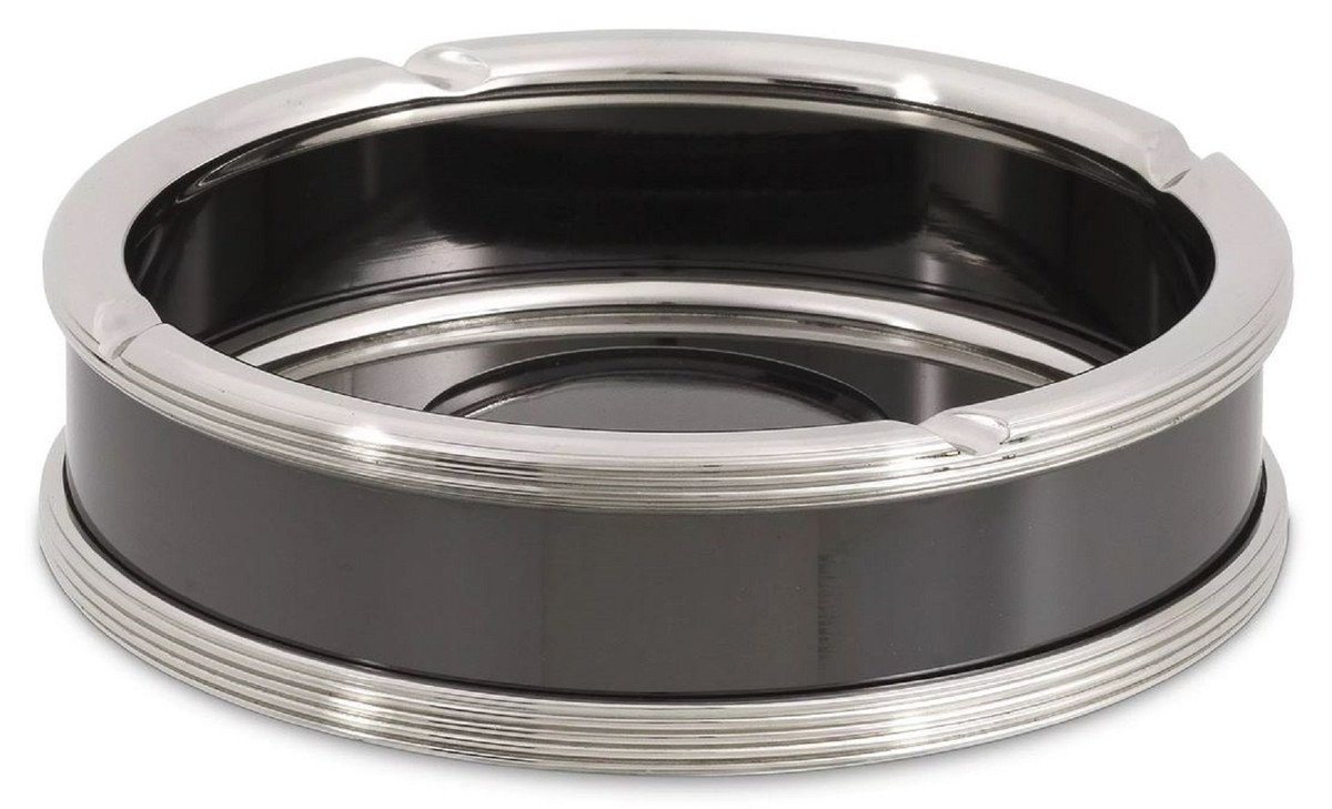 Casa Padrino Aschenbecher Luxus Aschenbecher Silber / Schwarz Ø 18 x H. 5 cm - Runder Messing Aschenbecher - Deko Accessoires - Luxus Qualität Casa Padrino Aschenbecher Luxus Aschenbecher Silber / Schwarz Ø 18 x H. 5 cm - Runder Messing Aschenbecher - Deko Accessoires - Luxus Qualität von Casa Padrino