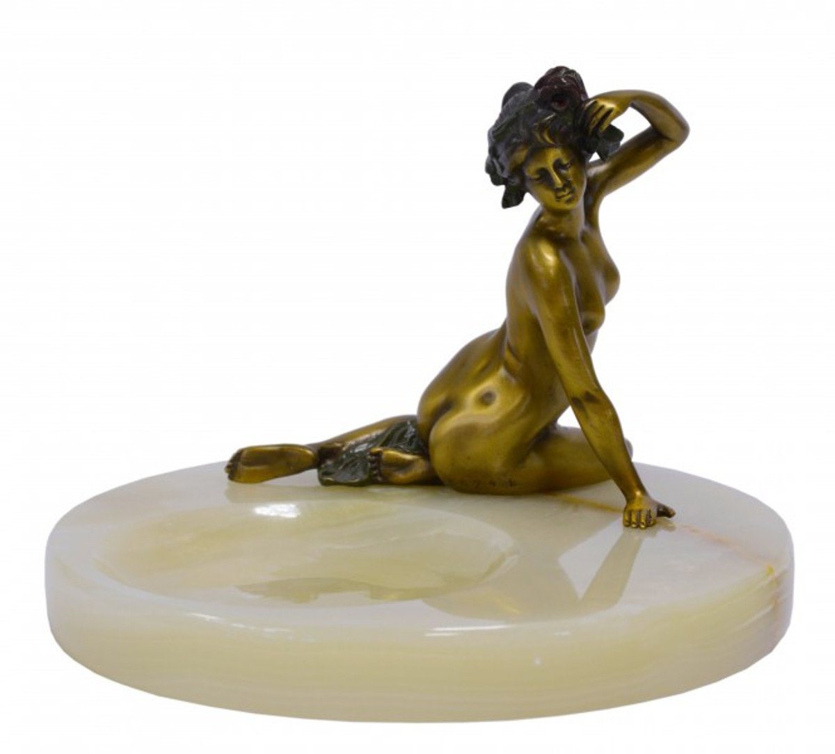 Casa Padrino Aschenbecher Luxus Jugendstil Onyx Aschenbecher mit Bronzefigur Mod-X1 von Casa Padrino