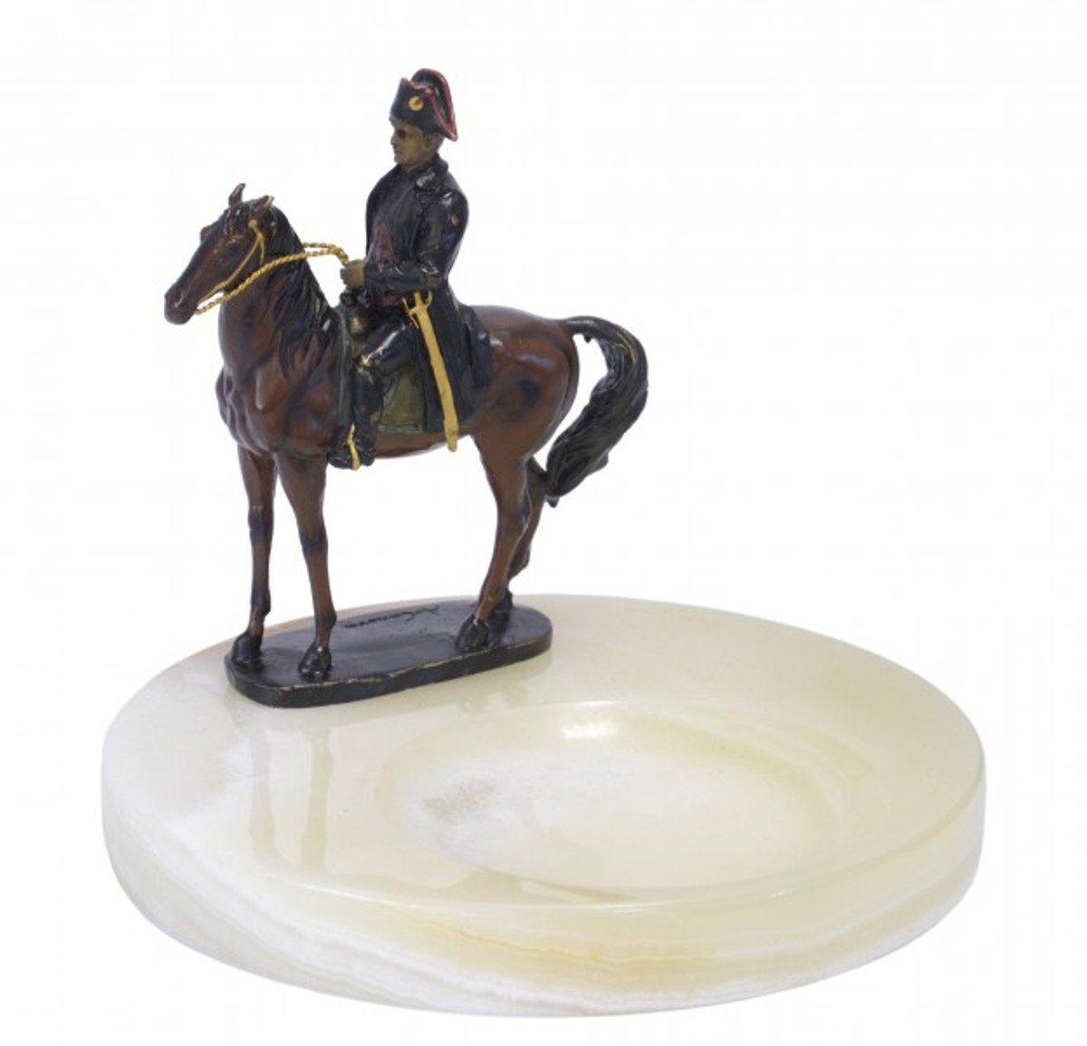 Casa Padrino Aschenbecher Luxus Jugendstil Onyx Aschenbecher mit Bronzefigur Napoleon auf Pferd Mod-X3 von Casa Padrino