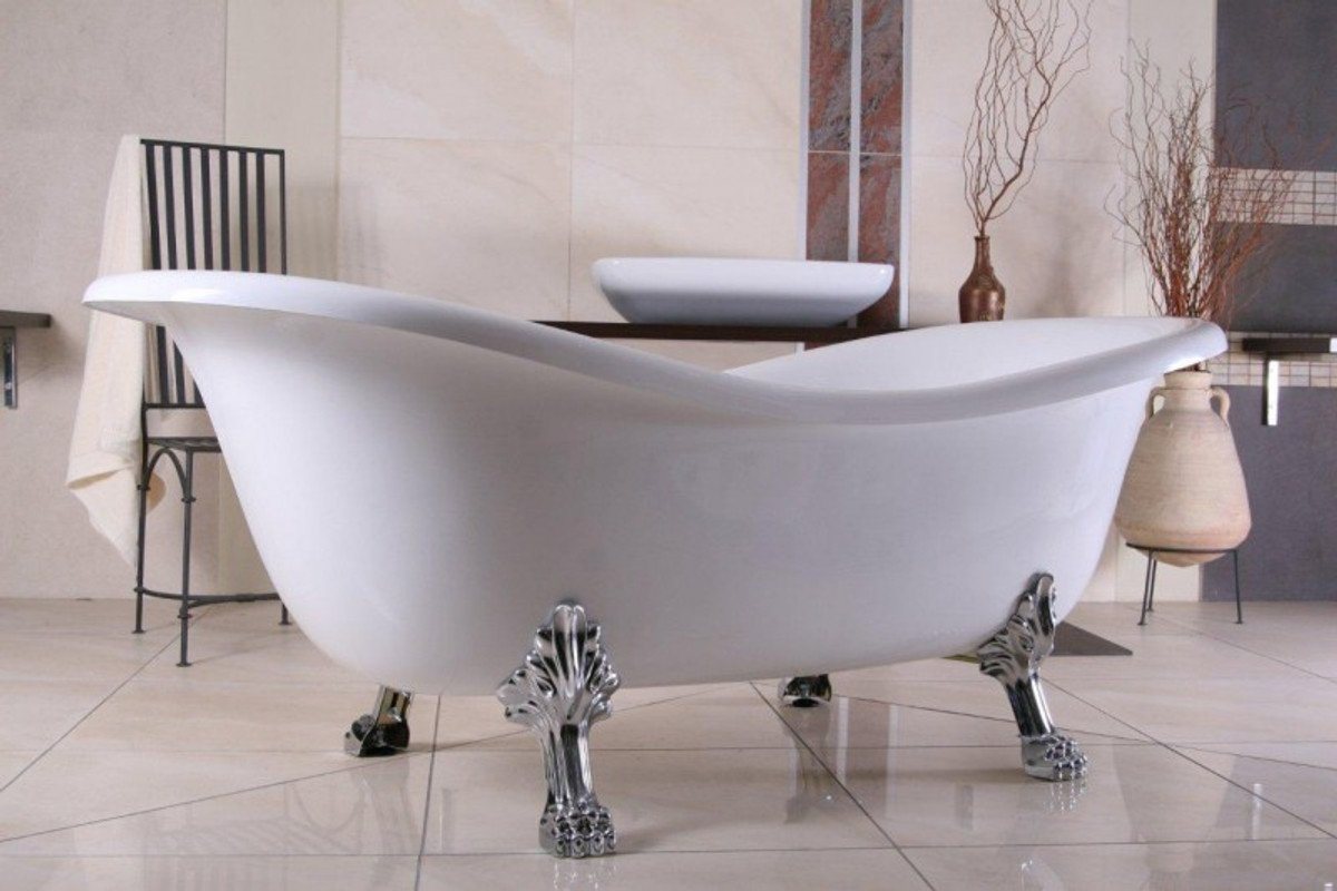 Casa Padrino Badewanne Freistehende Luxus Badewanne Jugendstil Paris Weiß/Silber 1880mm - Barock Badezimmer von Casa Padrino