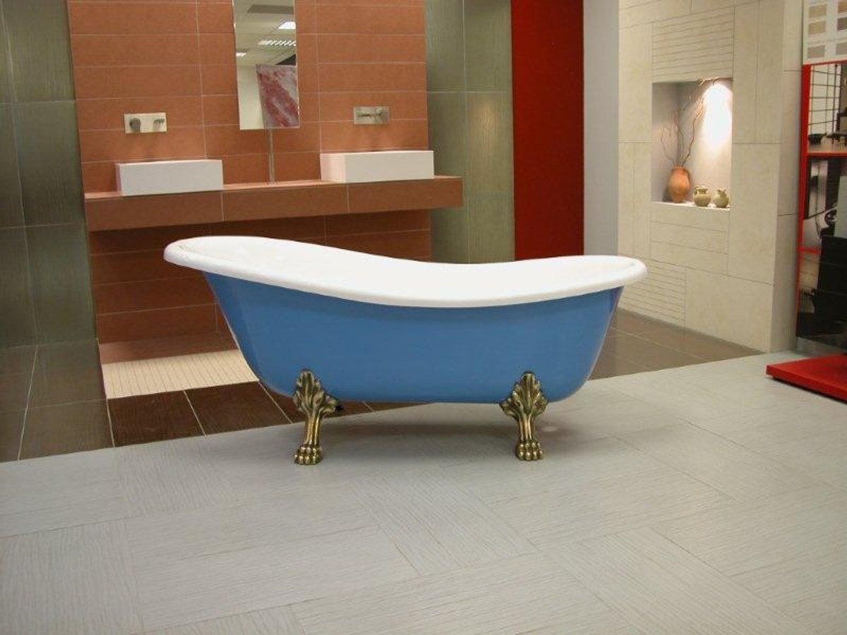 Casa Padrino Badewanne Freistehende Luxus Badewanne Jugendstil Roma Hellblau/Weiß/Altgold 1470mm - Barock Badezimmer von Casa Padrino