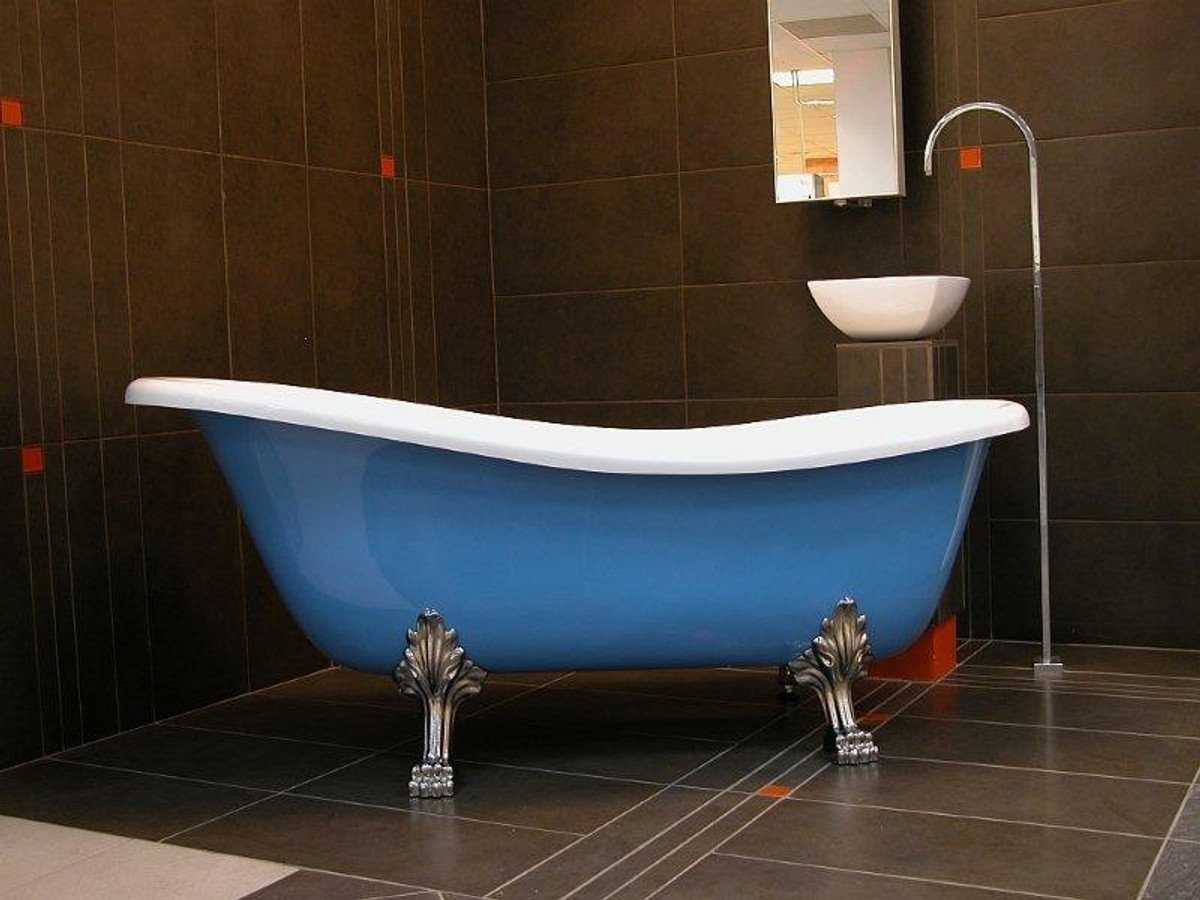 Casa Padrino Badewanne Freistehende Luxus Badewanne Jugendstil Roma Hellblau/Weiß/Chrome 1470mm - Barock Antik Badezimmer von Casa Padrino