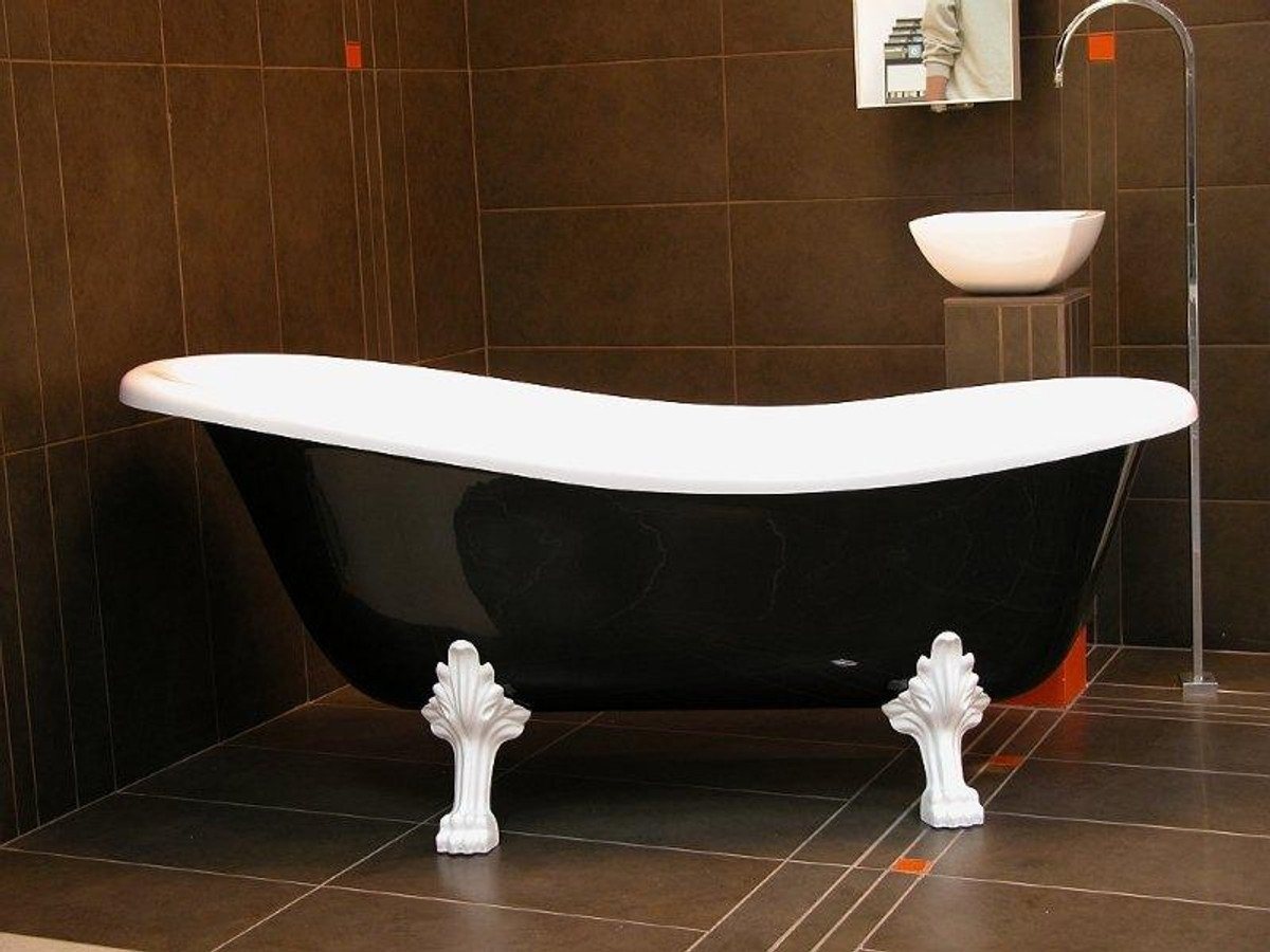 Casa Padrino Badewanne Freistehende Luxus Badewanne Jugendstil Roma Schwarz/Weiß/Weiß 1470mm - Barock Antik Badezimmer von Casa Padrino