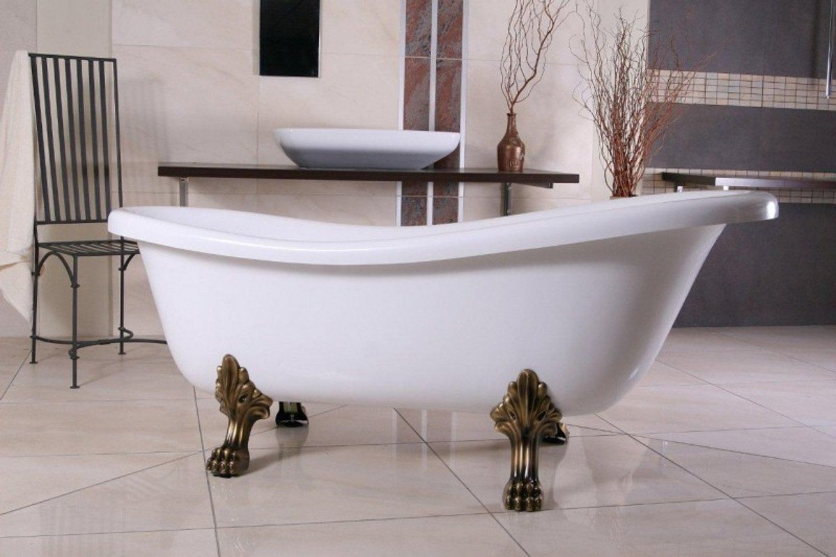 Casa Padrino Badewanne Freistehende Luxus Badewanne Jugendstil Roma Weiß/Altgold 1560mm - Barock Badezimmer - Retro Antik Badewanne von Casa Padrino