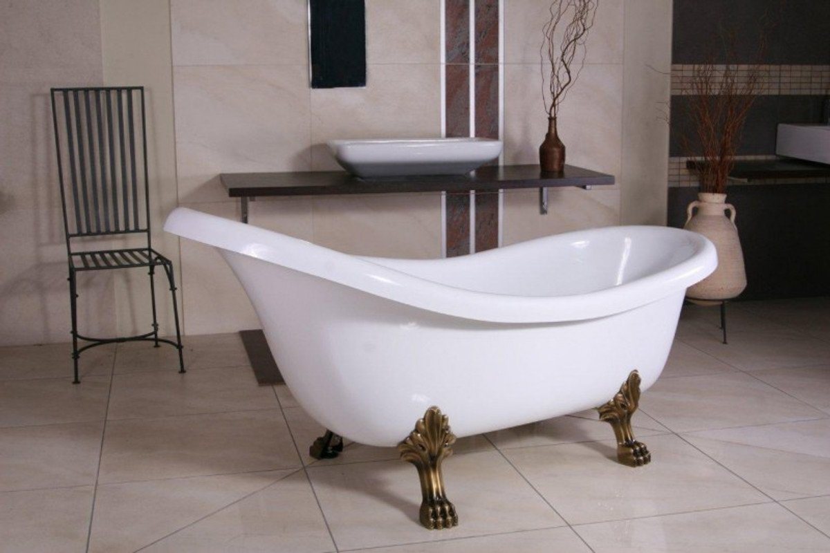 Casa Padrino Badewanne Freistehende Luxus Badewanne Jugendstil Sicilia Weiß/Altgold 1740mm - Barock Badezimmer - Retro Antik Badewanne von Casa Padrino