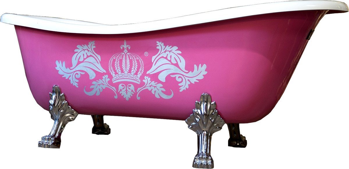 Casa Padrino Badewanne Luxus Badewanne Deluxe freistehend von Harald Glööckler Pink / Silber / Weiß 1695mm mit silberfarbenen Löwenfüssen von Casa Padrino