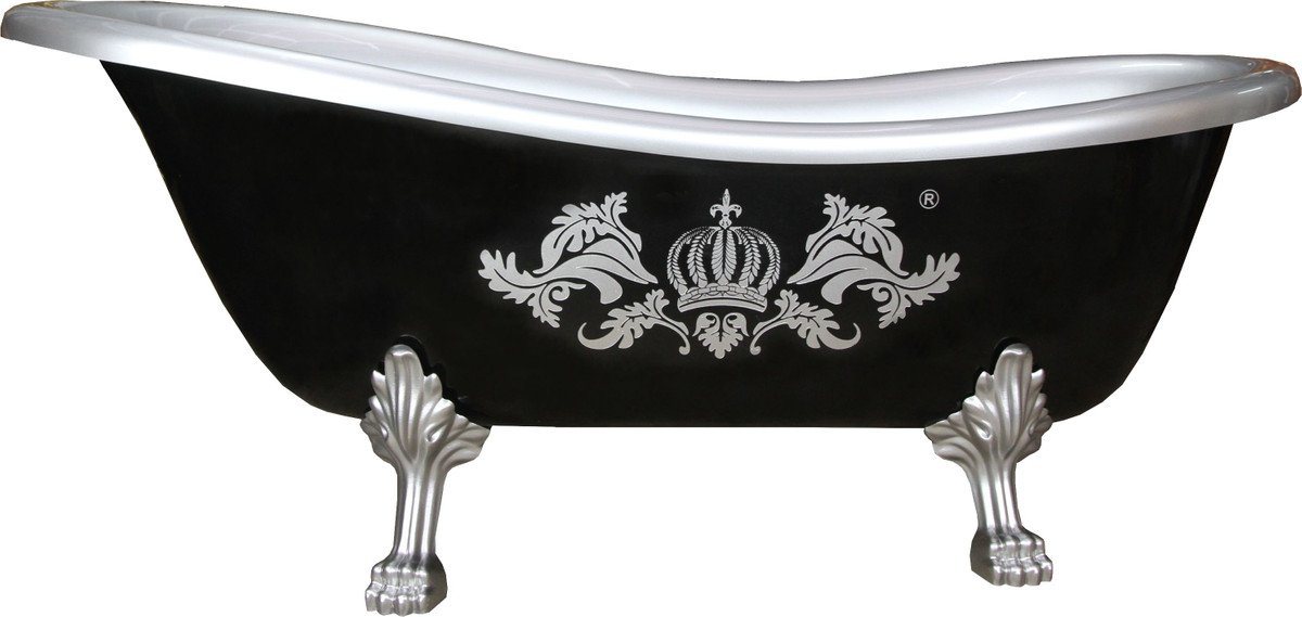 Casa Padrino Badewanne Luxus Badewanne Deluxe freistehend von Harald Glööckler Schwarz / Silber 1560mm mit silberfarbenen Löwenfüssen von Casa Padrino