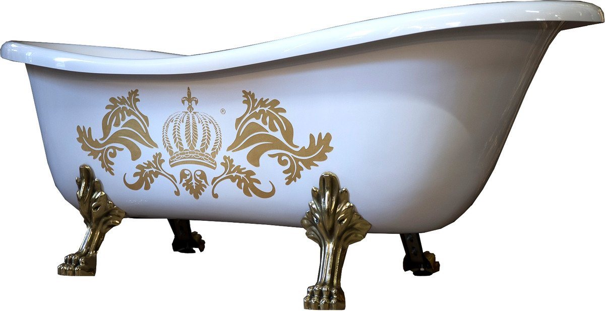 Casa Padrino Badewanne Luxus Badewanne Deluxe freistehend von Harald Glööckler Weiß / Gold / Weiß 1470mm mit goldfarbenen Löwenfüssen von Casa Padrino