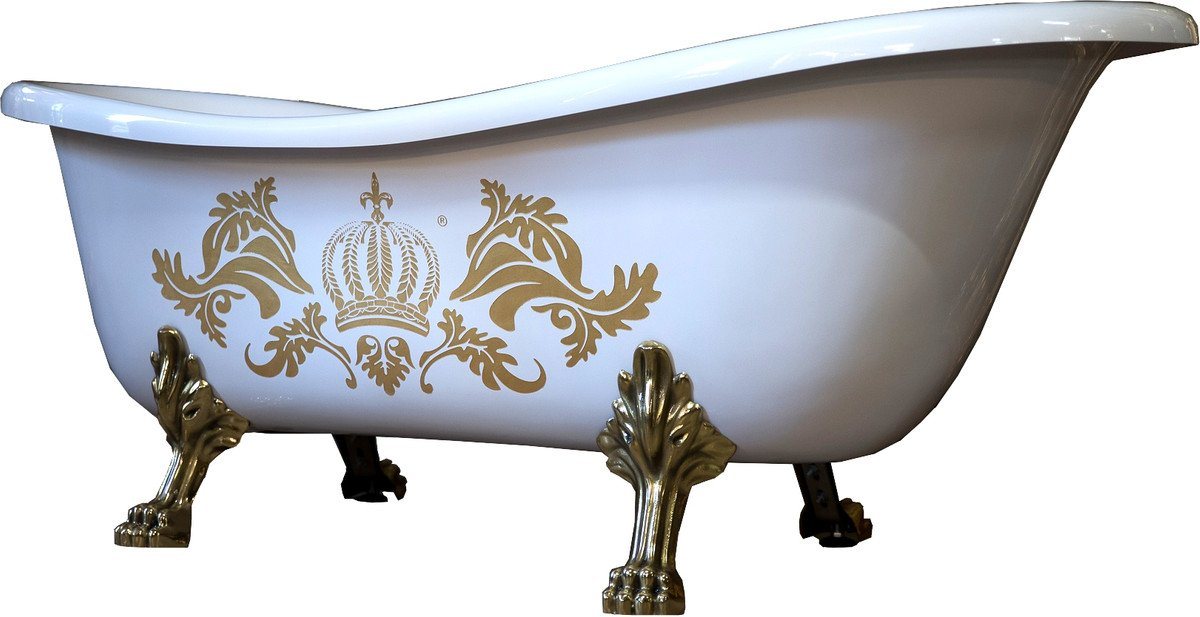 Casa Padrino Badewanne Luxus Badewanne Deluxe freistehend von Harald Glööckler Weiß / Gold / Weiß 1560mm mit goldfarbenen Löwenfüssen von Casa Padrino