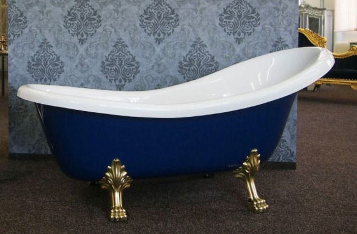 Casa Padrino Badewanne Luxus Jugendstil Badewanne Weiß / Saphirblau / Gold 174 x 83 x H. 81 cm - Freistehende Retro Badewanne mit Löwenfüßen - Retro Badezimmer Möbel von Casa Padrino