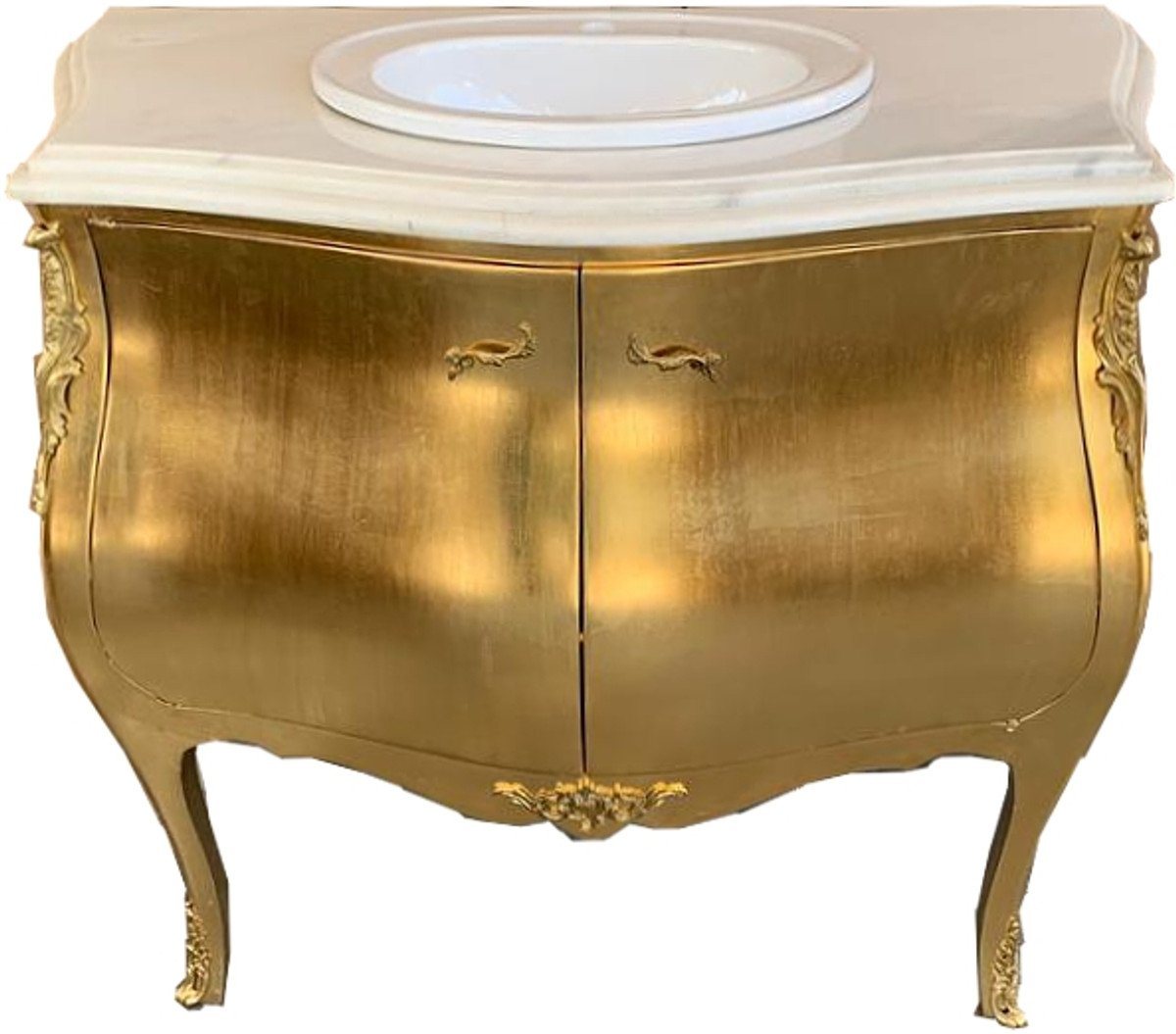 Casa Padrino Badkommode Casa Padrino Luxus Barock Waschtisch Kommode Gold mit Marmorplatte - Luxus Barock Badezimmermöbel von Casa Padrino