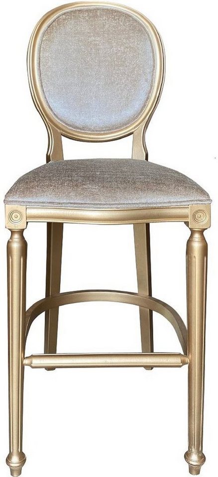 Casa Padrino Barhocker Barock Barstuhl Gold / Gold - Handgefertigter Massivholz Antik Stil Barhocker mit Samtstoff - Barock Barmöbel von Casa Padrino