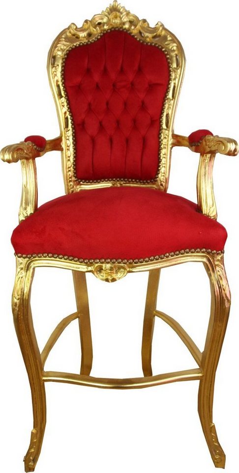 Casa Padrino Barhocker Barock Hochstuhl Barstuhl Rot / Gold - Bar Hocker Stuhl Möbel von Casa Padrino