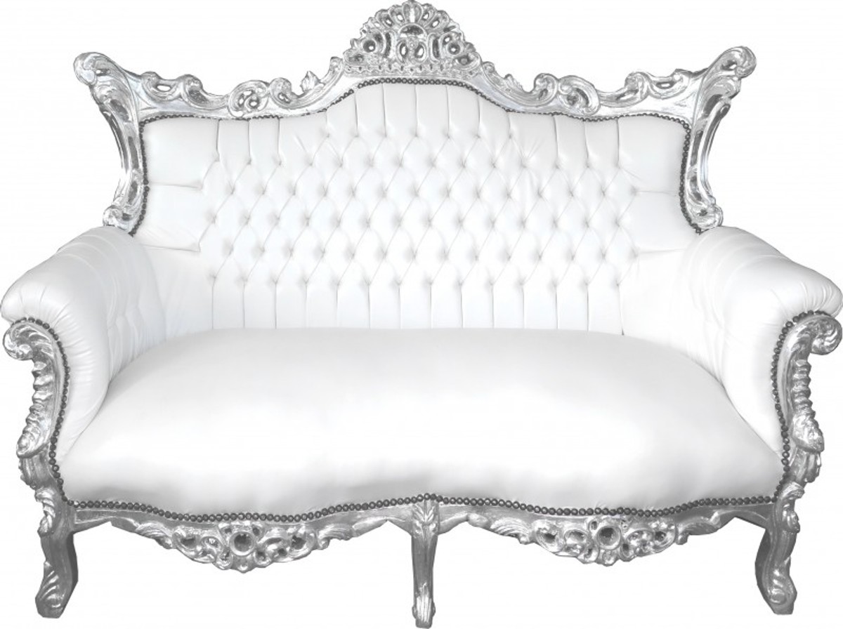 Casa Padrino Barock 2-er Sofa Master Weià Lederoptik / Silber - Antik Stil Möbel Casa Padrino Barock 2-er Sofa Master Weià Lederoptik / Silber - Antik Stil Möbel von Casa Padrino