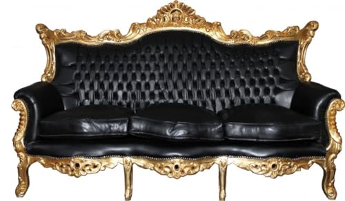 Casa Padrino Barock 3er Sofa Master Schwarz/Gold Lederoptik Mod2 - Limited Edition - Wohnzimmer Couch Möbel Lounge von Casa Padrino