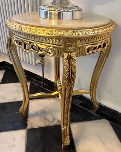Casa Padrino Barock Beistelltisch Gold/Grau - Runder Antik Stil Tisch mit Marmorplatte - Barockstil Wohnzimmer Möbel im Barockstil - Barock Möbel von Casa Padrino