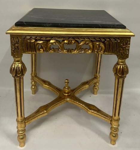 Casa Padrino Barock Beistelltisch Gold/Schwarz - Quadratischer Antik Stil Massivholz Tisch mit Marmorplatte - Wohnzimmer Möbel im Barockstil - Antik Stil Möbel - Barock Möbel von Casa Padrino