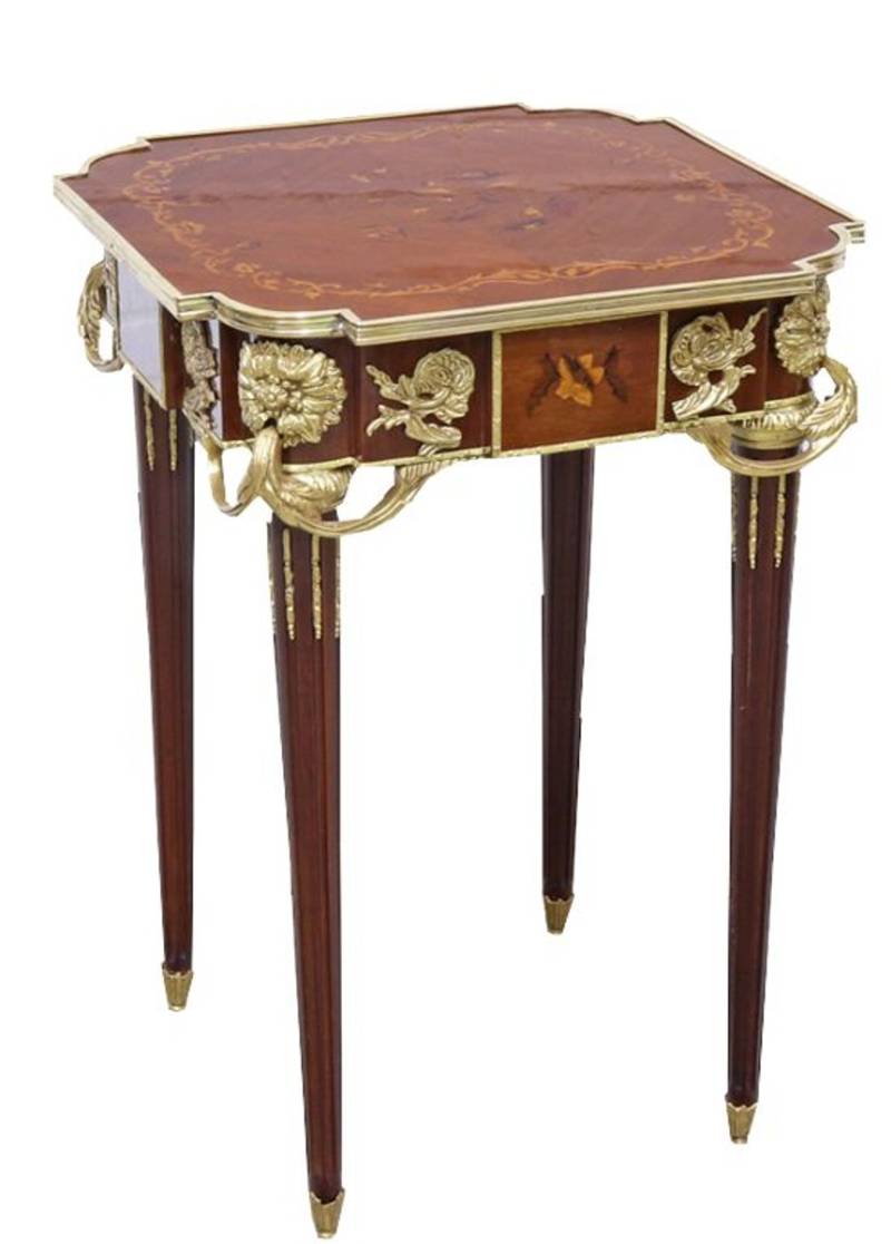Casa Padrino Barock Beistelltisch Mahagoni Intarsien / Gold H75 x 50 cm - Ludwig XVI Antik Stil Tisch - MÃ¶bel von Casa Padrino