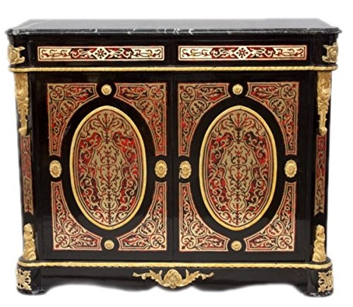 Casa Padrino Barock Boulle Kommode Schwarz/Gold/Rot mit Marmorplatte 125 cm - Möbel Schrank Sideboard von Casa Padrino