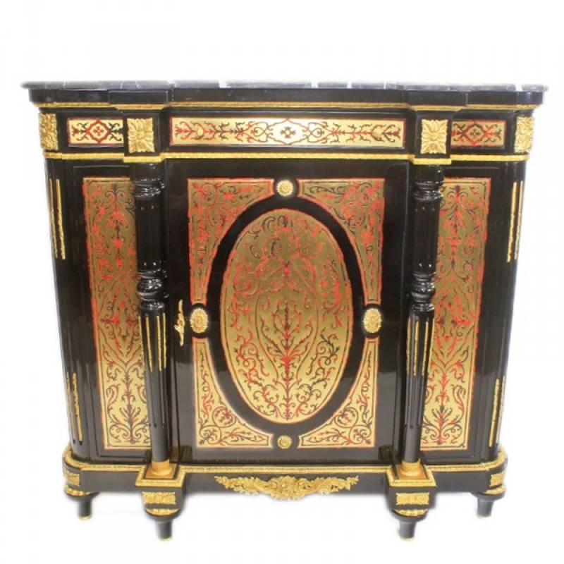 Casa Padrino Barock Boulle Kommode Schwarz / Gold / Rot mit Marmorplatte 130 cm - MÃ¶bel Schrank Sideboard von Casa Padrino
