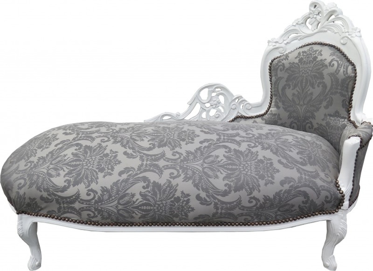 Casa Padrino Barock Chaiselongue Grau Muster / Weiss - Recamiere Liege Barock Möbel - Limited Edition Casa Padrino Barock Chaiselongue Grau Muster / Weiss - Recamiere Liege Barock Möbel - Limited Edition von Casa Padrino