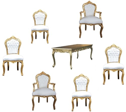 Casa Padrino Barock Esszimmer Set Gold/Weiss - Esstisch + 6 Stühle von Casa Padrino