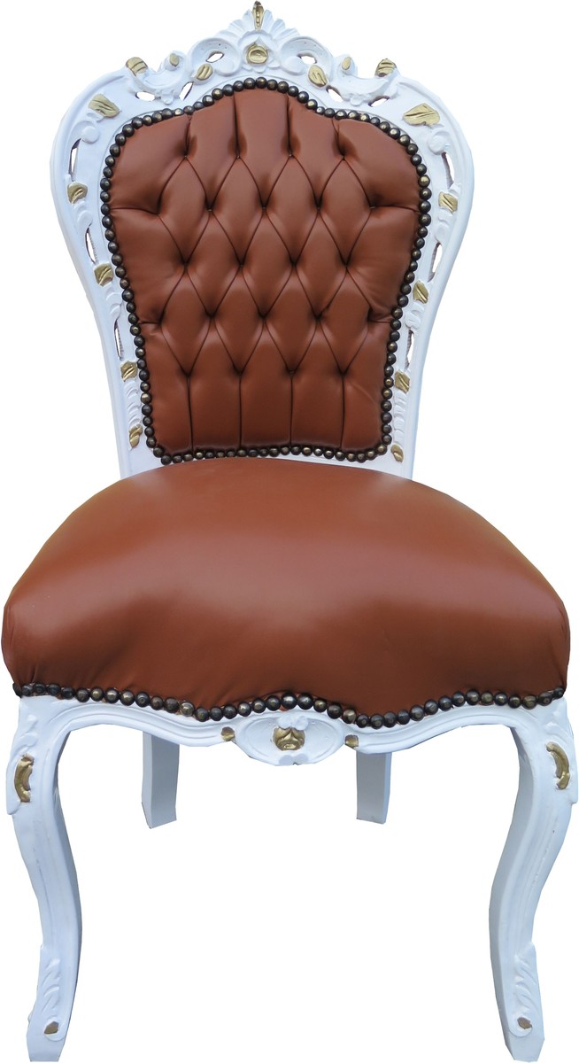 Casa Padrino Barock Esszimmer Stuhl Apricot-Braun Lederoptik WeiÃ Gold - Limited Edition von Casa Padrino