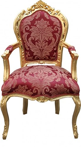 Casa Padrino Barock Esszimmer Stuhl Bordeaux Muster/Gold mit Armlehnen - Limited Edition von Casa Padrino